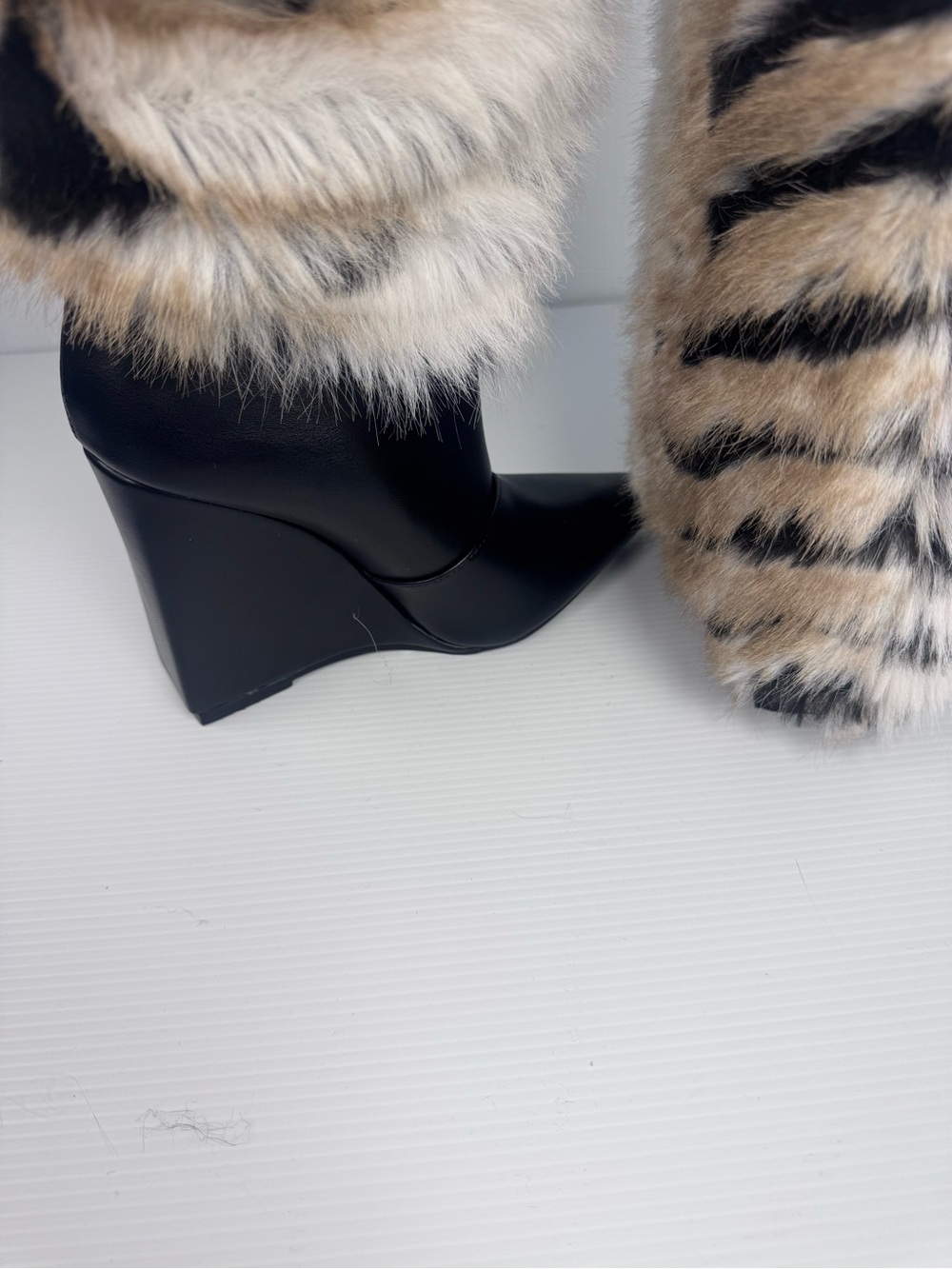 Azalea Wang Faux Fur Zebra Stripe Wedge Boots – Statement Boots (NIB) - Picture 4 of 5